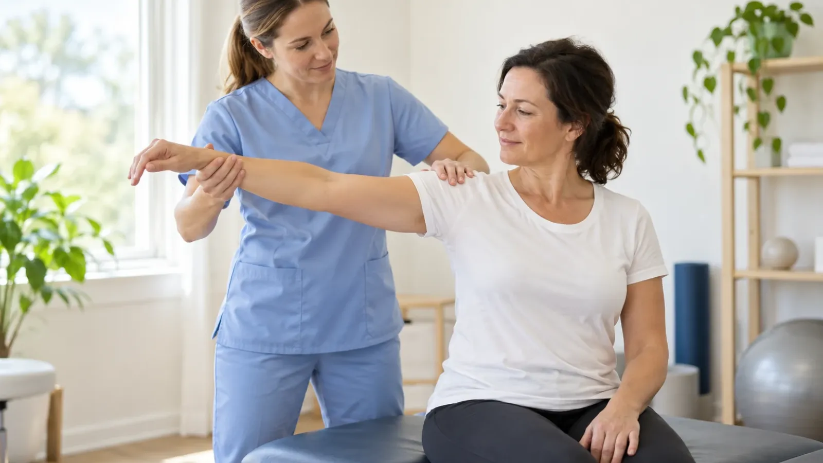 Valoración del movimiento del brazo con una fisioterapeuta