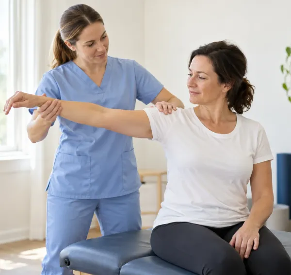 Valoración del movimiento del brazo con una fisioterapeuta